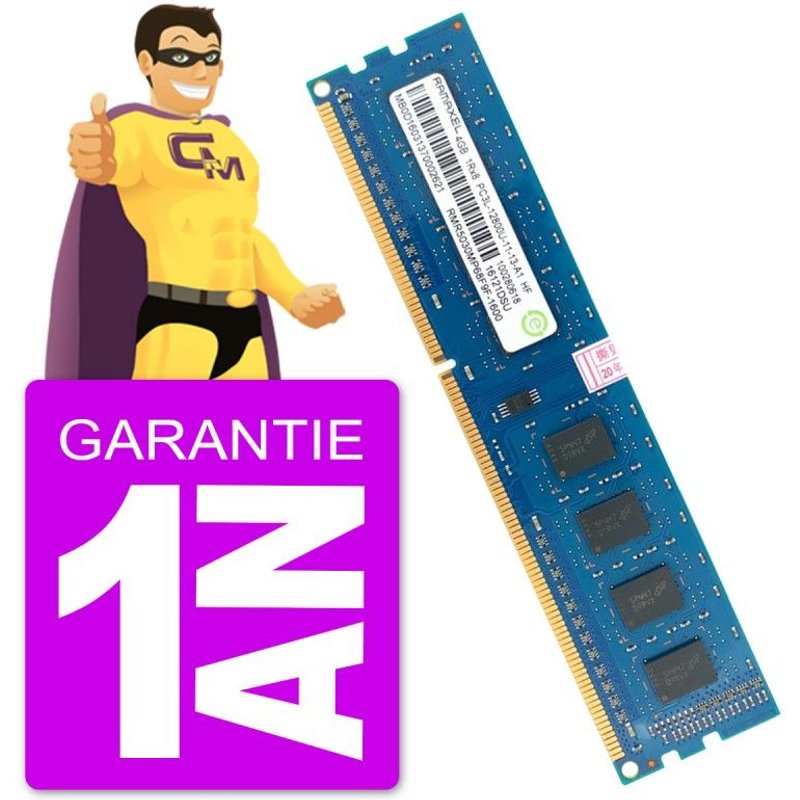 4Go RAM DDR3 PC3L-12800U RAMAXEL RMR5030MP68F9F-1600 01AG801 DIMM PC Bureau