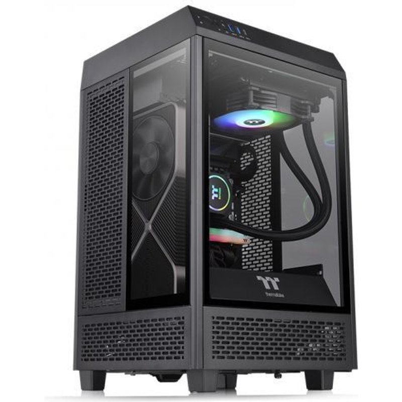 Thermaltake The Tower 100 - Tour - mini ITX - panneau latéral fenêtré (verre trempé) - pas d'alimentation (PS/2) - noir - USB/Audio