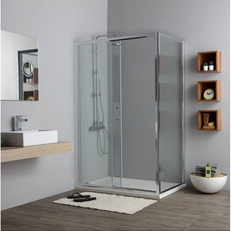 CABINE DE DOUCHE 120X80CM CÔTÉ FIXE ET PORTE COULISSANTE TRANSPARENTE NEW GIADA