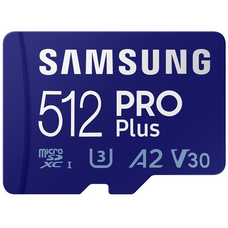 Samsung PRO Plus MB-MD512KA - Carte mémoire flash (adaptateur microSDXC vers SD inclus(e)) - 512 Go - A2 / Video Class V30 / UHS-I U3 / Class10 - microSDXC UHS-I - bleu