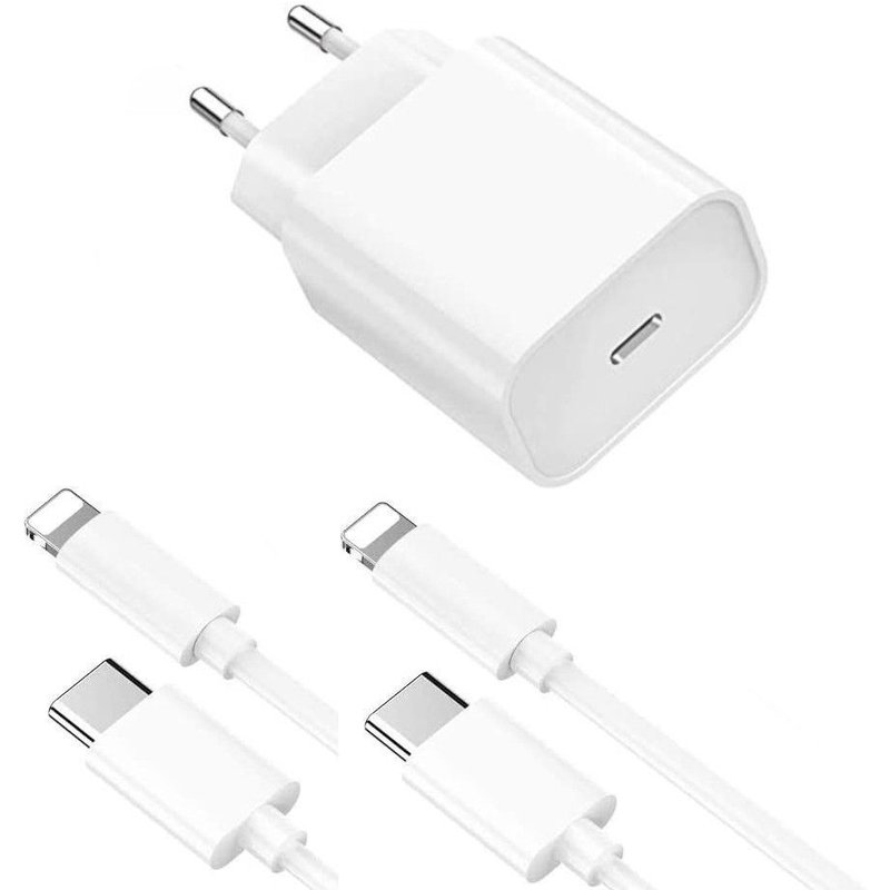 Chargeur Rapide 20W + 2 Cables USB-C Lightning pour iPhone 13 / 12 / 11 / PRO / MINI / MAX Little Boutik® Couleur :