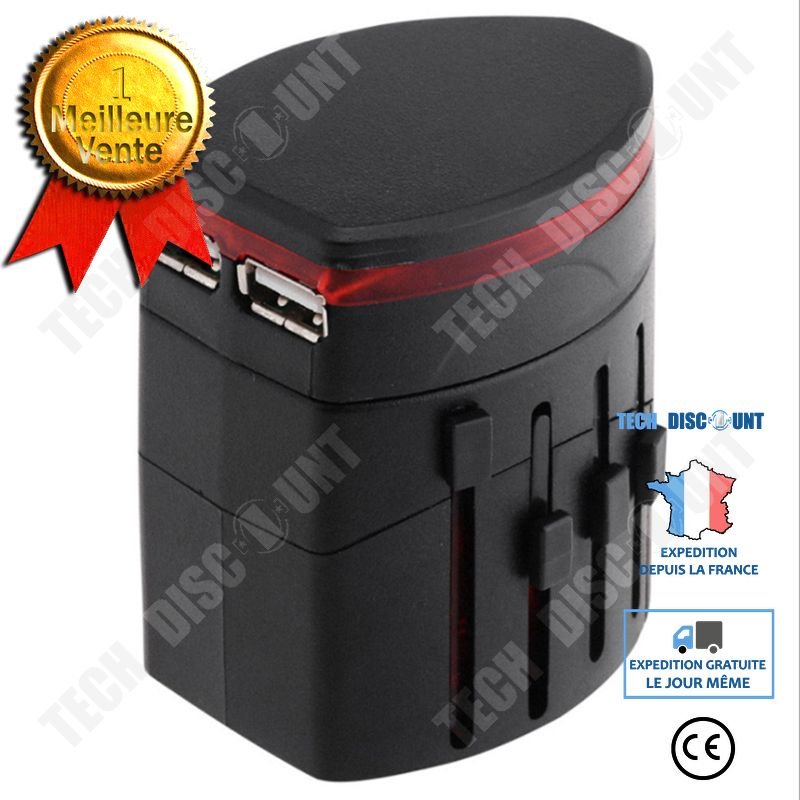 Prise de conversion USB noir prise de conversion de voyage multifonction voyage adaptĂ© Ă la prise de conversion multi-pays 2 tĂȘt