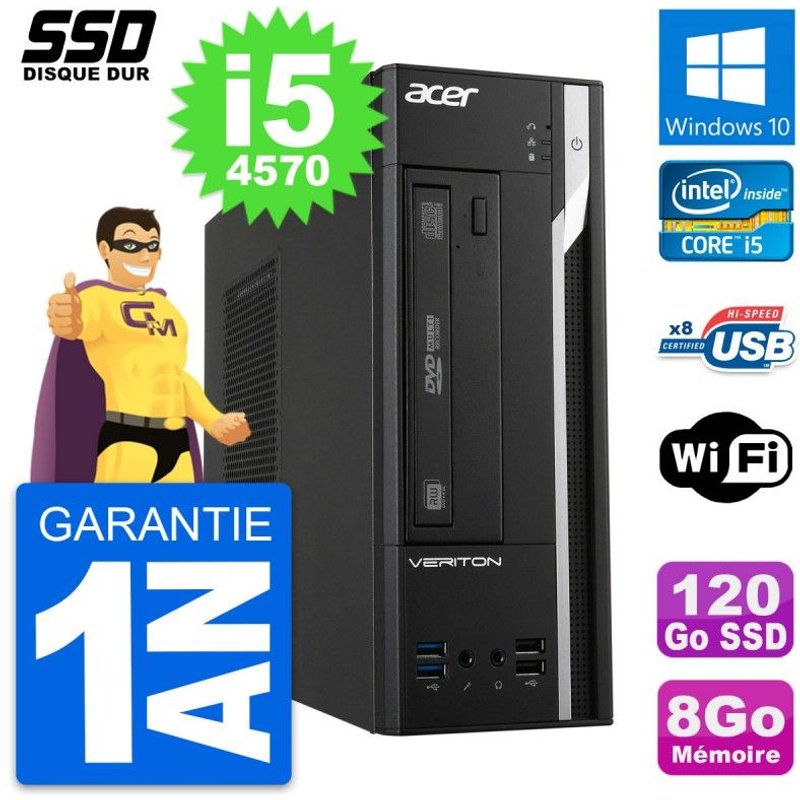 PC Acer Veriton X2632G SFF Intel Core i5-4570 RAM 8Go SSD 120Go Windows 10 Wifi