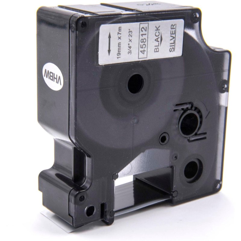 vhbw Ruban remplacement pour Dymo 45812, D1 pour imprimante d'étiquettes 19mm Noir sur Argent