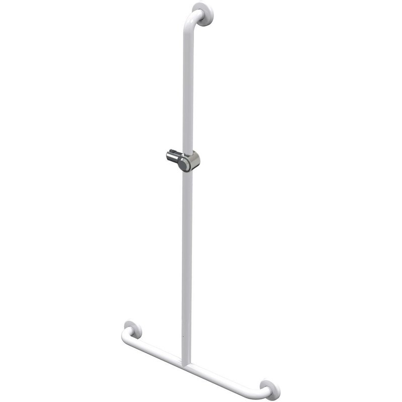 Barre d'appui douche en T blanc + support douchette 600x1200 - Akw - 01245WH