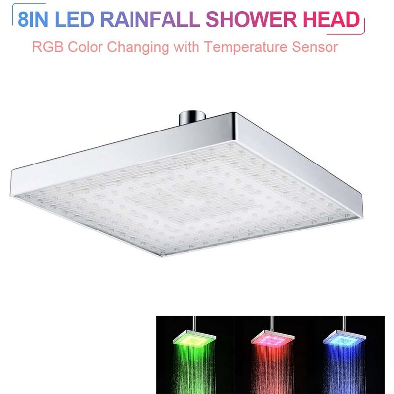 Pommeau de douche à LED, carré, pluie, rvb, plusieurs couleurs, changement automatique de couleur, accessoires de salle de bain