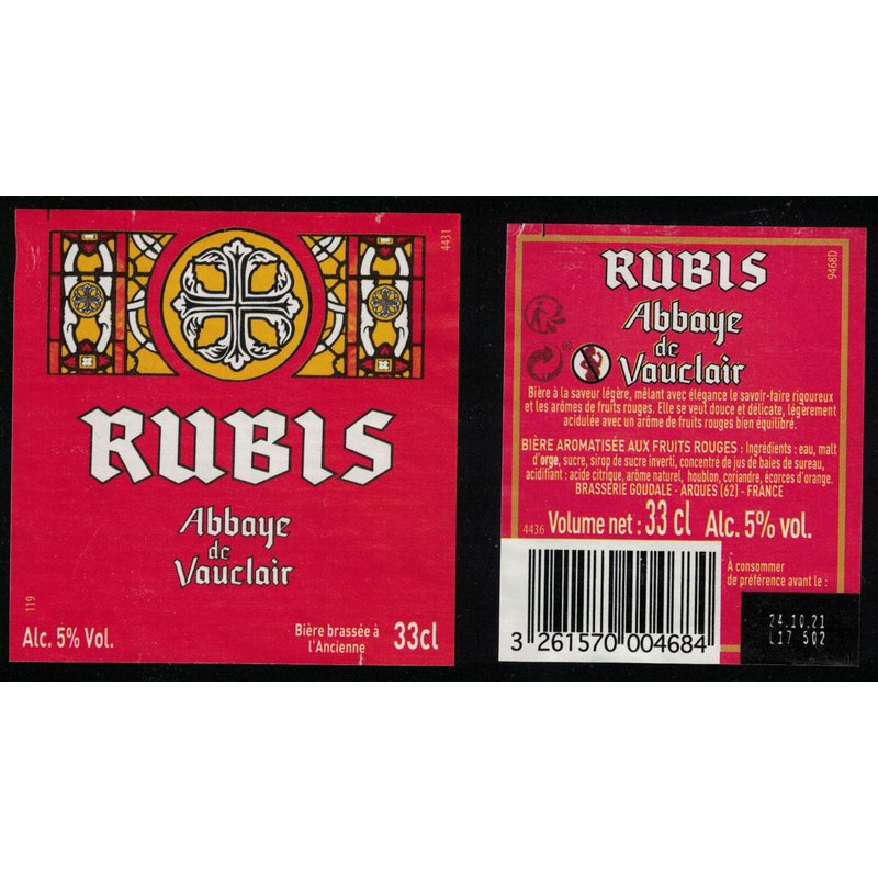 France Lot 2 Etiquettes Bière Beer Labels Rubis Abbaye De Vauclair