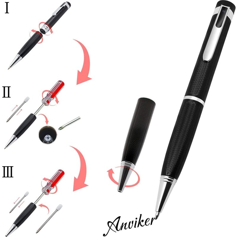 stylo caméra espion 1080P avec micro sd 32 go gris noir