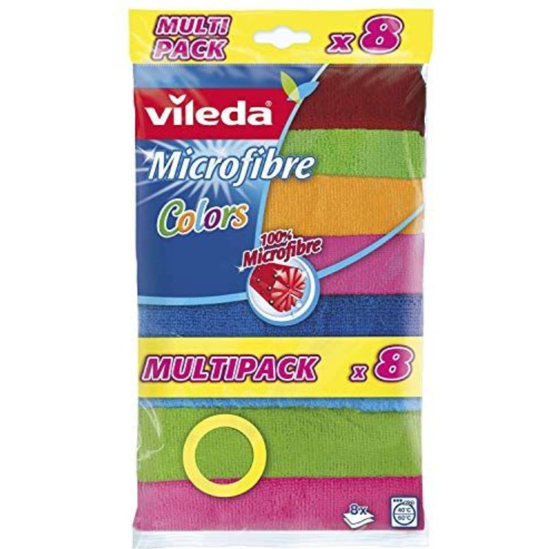Lot VILEDA de 8 Chiffons microfibres colorés multiusage