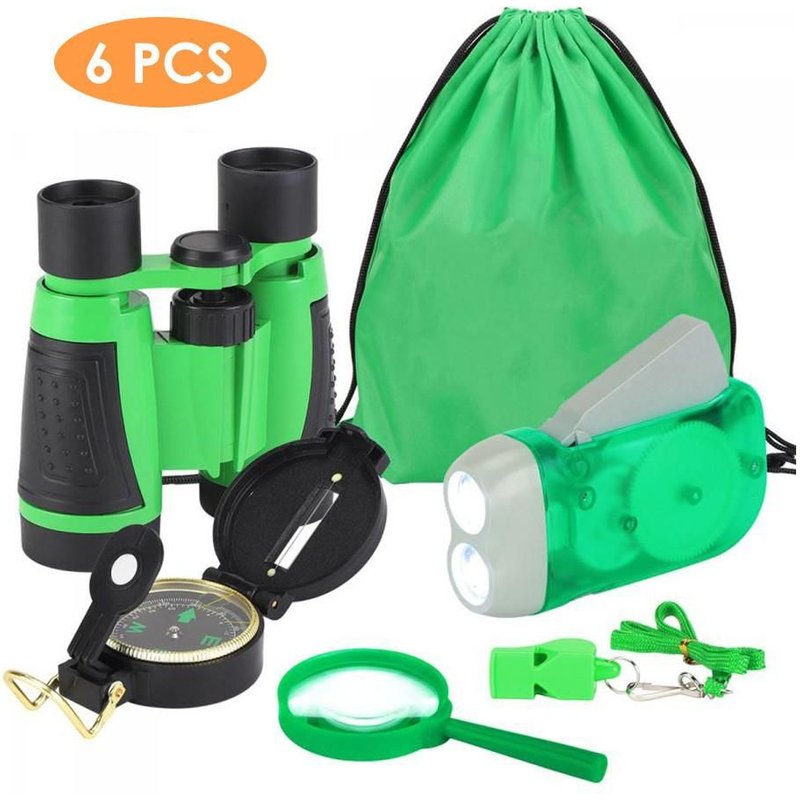 Lampe de poche binoculaire pour enfants, ensemble de 6 pièces, Camping en plein air, Exploration, boussole, loupe, randonnée, enfants aventure, vision d'insecte