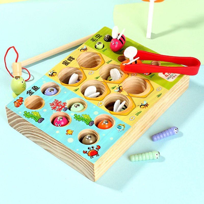 Jeu De PĂȘche MagnĂ©tique Montessori En Bois Pour Enfants, Jeu Ăducatif Pour Attraper Des Vers