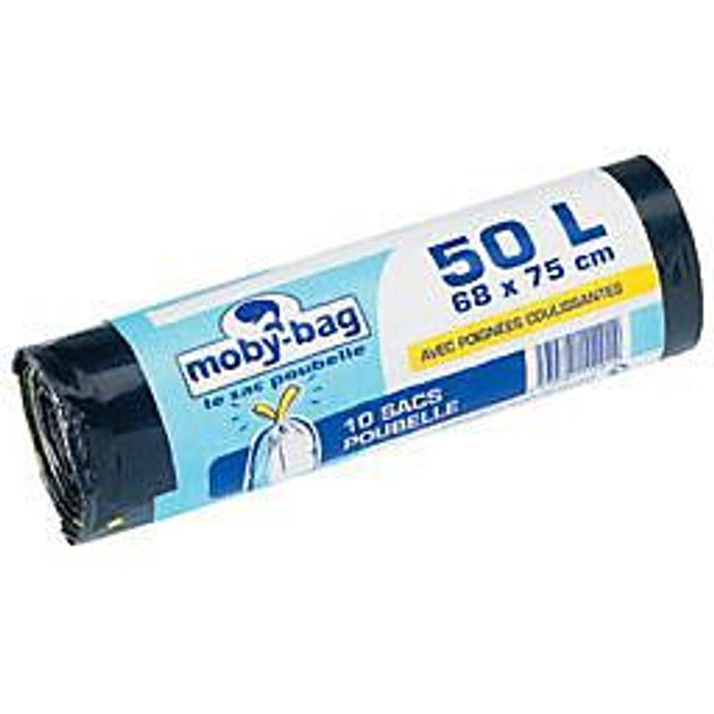 10 sacs poubelle à poignée bleu 50L