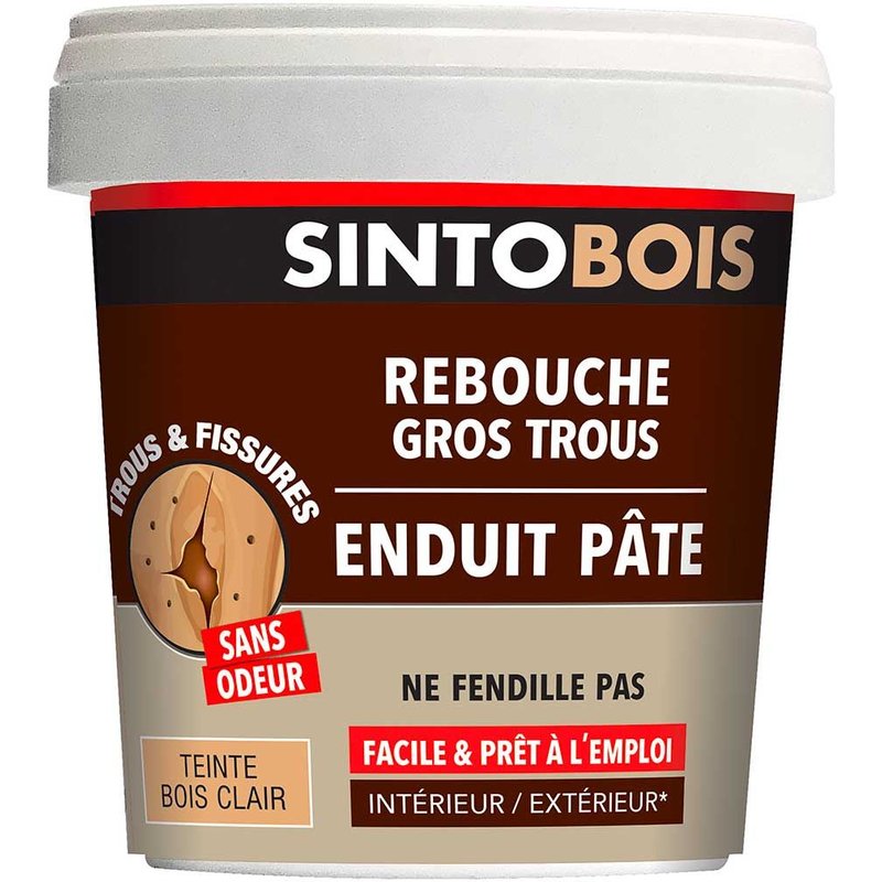 Rebouche bois prĂȘt Ă l'emploi gros trous et fissures SINTO 1kg