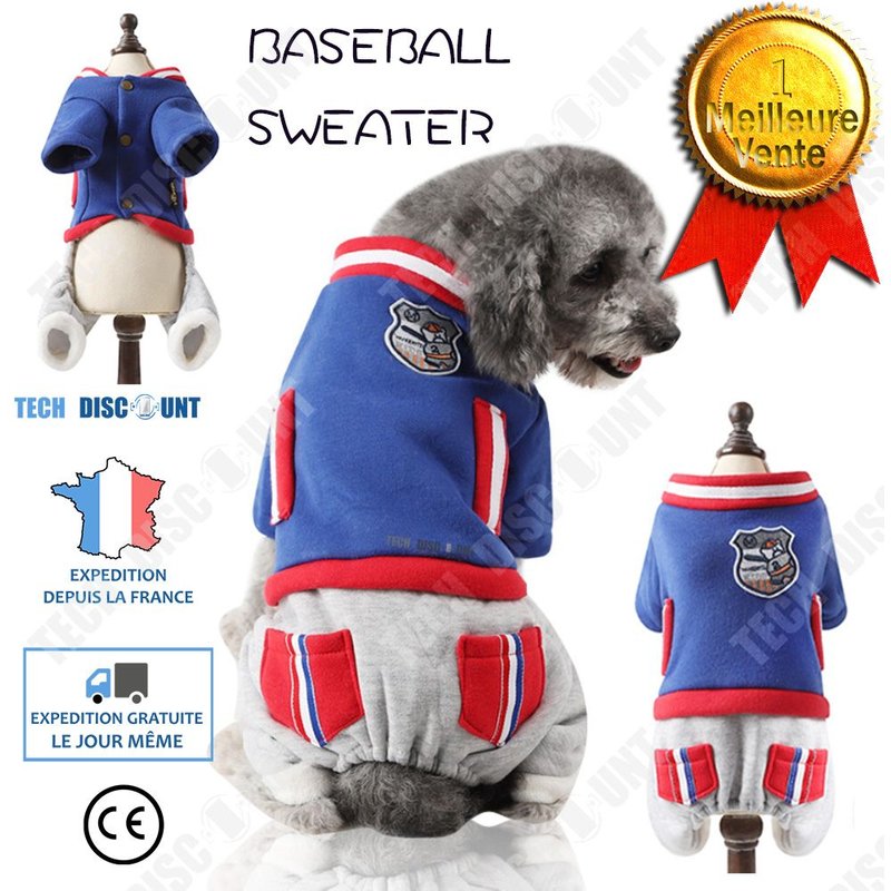 VĂȘtements Chien Chat Pour Animaux De Compagnie Pull Rayures Col Veste Poches Baseball Quatre Pattes Bleu Gris Mignon Petit Balade