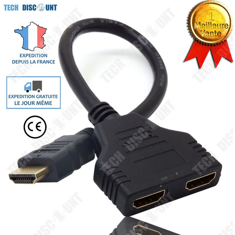 Câble d'extension HDMI 2 lignes Adaptateur ordinateur de conversion version 1.4 30 cm noir couleur petit pratique câble brancher