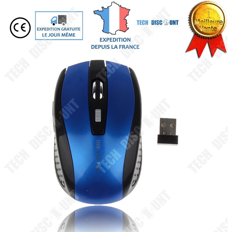 Souris Sans Fil bureau Ergonomique Silencieuse Rapide Ordinateur Windows Mac 800-1600dpi Confortable Bleu et Noir 2,4 GHz petite
