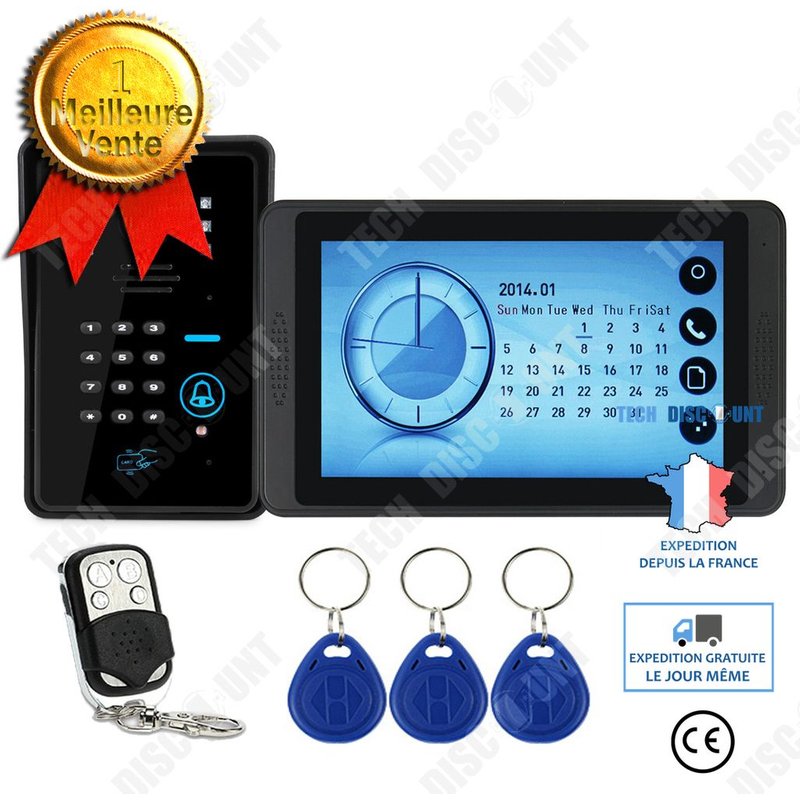 Interphone vidéo sonnette écran tactile vision nocturne calendrier perpétuel carte de balayage mot de passe déverrouillage àdistance