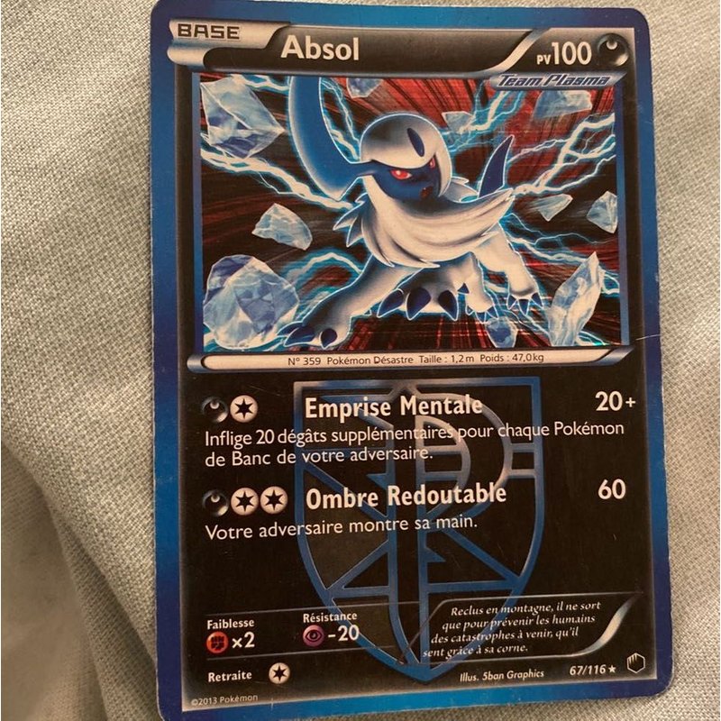 Carte Pokémon Absol Reverse 100 Pv 67/116 Glaciation Plasma Neuf Fr