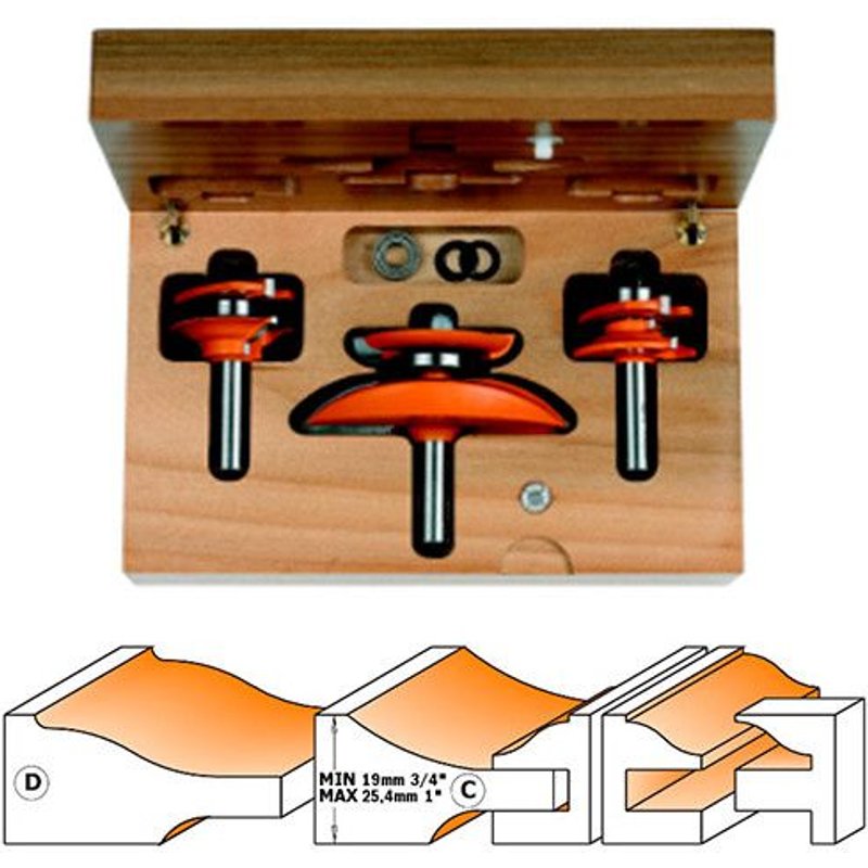 Coffret de 3 fraises avec roulement plate-bande Q. 12 mm profil D - 900.521.11 - CMT