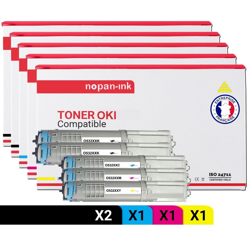 5 Toner pour OKI 46490608 Black x2 + Cyan + Magenta + Jaune BK:7000 CMY:6000 Pages avec OKI C 532 DN OKI C 542 DN OKI MC 563 DN OKI MC 573 DN