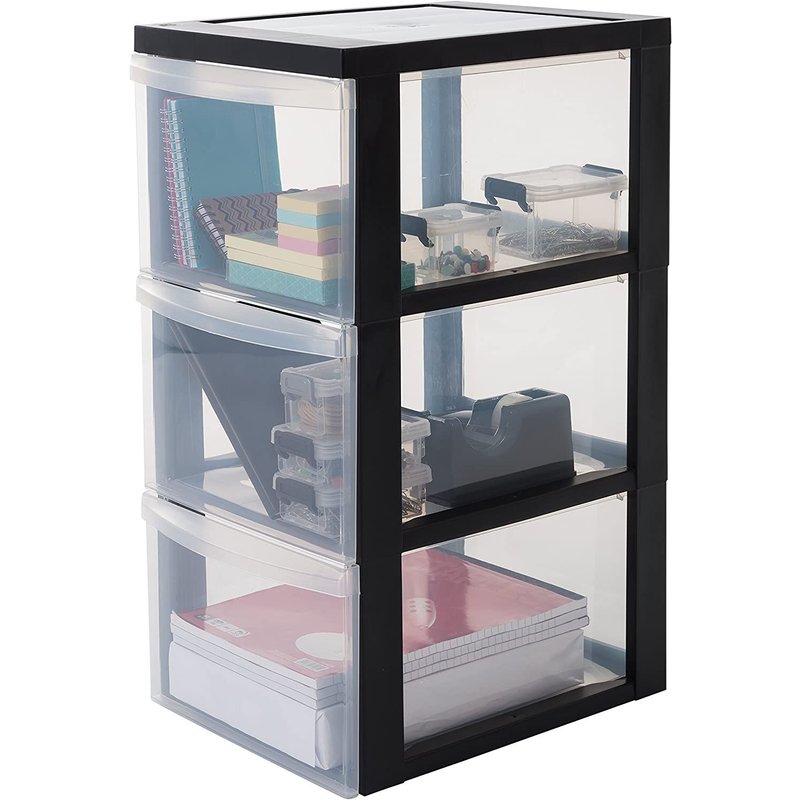 Iris Ohyama, Tour De Rangement Plastique, Tiroir Rangement Bureau De 15l, 3 Tiroirs, Dc-303, Noir- L40 X P29 X H61.5 Cm