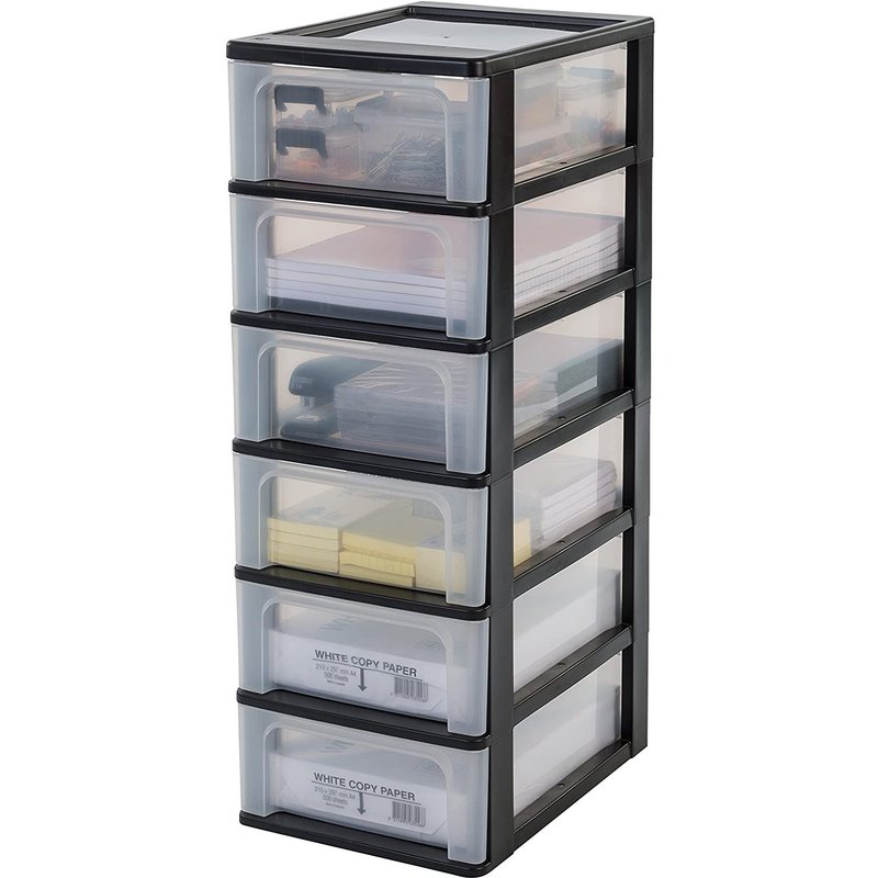 Iris Ohyama, Tour De Rangement 6 Tiroirs - Organizer Chest - Och-2006 Plastique, Noir/Transparent/Transparent, 42 L, 26 X 35,5 X 72,5 Cm 140067