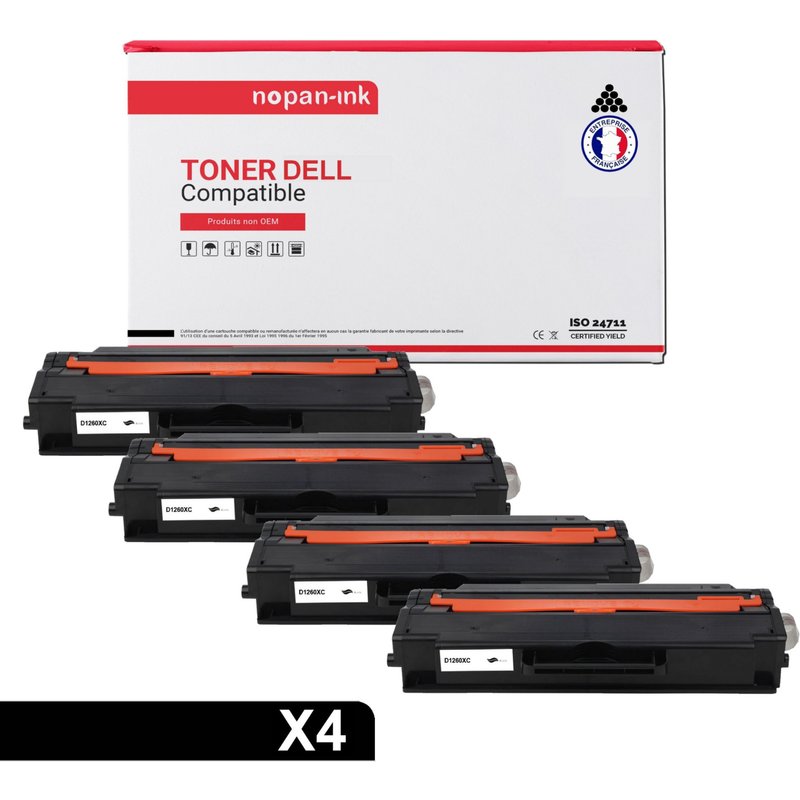 4 Toner pour DELL 593-11109 Black 2500 Pages avec Dell B 1200 Series B 1260dn B 1265dfw B 1265dnf