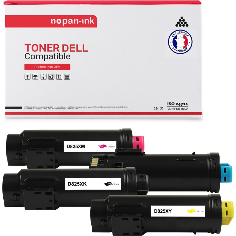 4 Toner pour DELL 593-BBSB Black + Cyan + Magenta + Jaune BK:3000CYM:2500 Pages avec Dell 625 cdw 820 Series 825 825 cdw S 2825 cdn