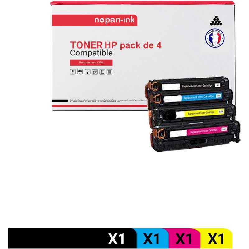 4 Toner pour HP CE410X + CE411A + CE413A + CE412A Black + Cyan + Magenta + Jaune BK:4000 Pages CMY:2600 Pages avec P LaserJet Pro 300 Color M351a P LaserJet Pro 300 Color MFP M375nw P LaserJet Pro 400