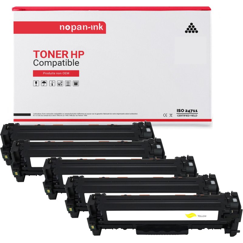 5 Toner pour HP CF380X (x2) + CF381A + CF383A + CF382A Black x2 + Cyan + Magenta + Jaune BK:4400 CMY:2700 Pages avec P Color LaserJet Pro MFP M476dn P Color LaserJet Pro MFP M476dw P Color LaserJet Pr