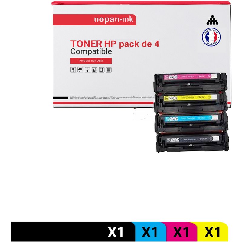 4 Toner pour HP CF410X + CF411X + CF413X + CF412X Black + Cyan + Magenta + Jaune BK:6500 Pages CMY:5000 Pages avec P Color LaserJet Pro M452dw P Color LaserJet Pro MFP M477fnw P Color LaserJet Pro M37