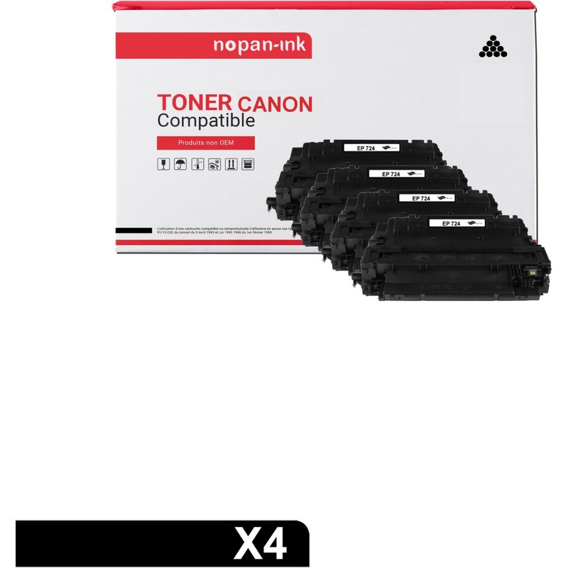4 Toner pour CANON EP724 3481B002 (CE255A) Black 6000 Pages avec Canon LBP-3580 Canon i-SENSYS LBP-3580 Canon i-SENSYS LBP-6700 Series Canon i-SENSYS LBP-6750 dn Canon i-SENSYS LBP-6780 dn Canon i-SEN