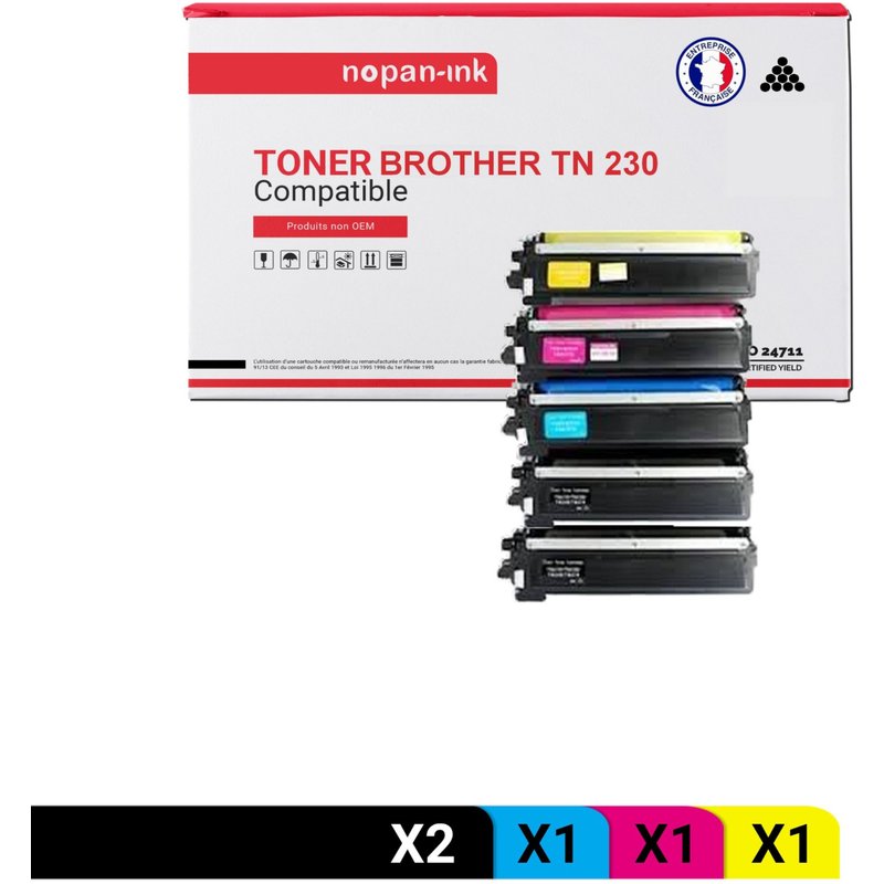 5 Toner pour Brother TN 230 Black x2 + Cyan + Magenta + Jaune BK:2200 CMY:1400 Pages avec Brother L-3040CN 3070CW 3045CN 3075CW, MFC-9010CN 9120CW 9320CW 9125CN 9325CW