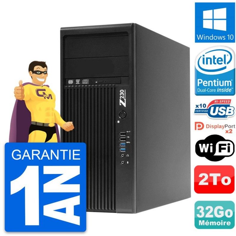 PC Tour HP Z230 Intel Pentium G3220 RAM 32Go Disque Dur 2To Windows 10 Wifi