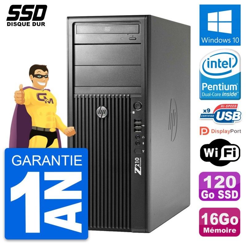 PC Tour HP WorkStation Z210 Pentium G630 RAM 16Go SSD 120Go Windows 10 Wifi