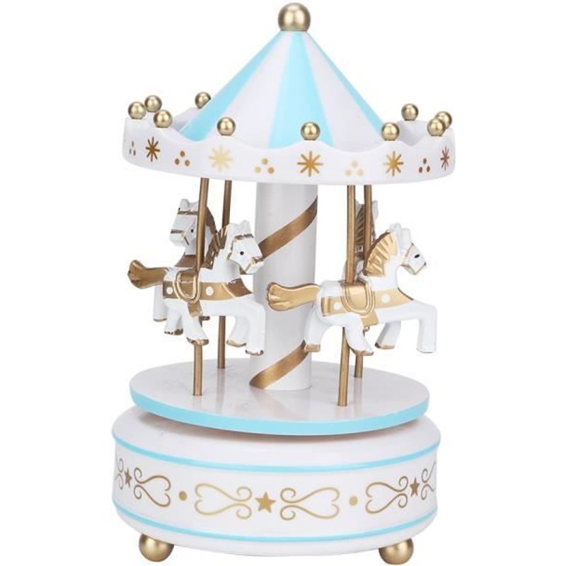 Sonew Cadeau De Carrousel Boîte À Musique Manège Cadeau Carrousel Noël Mariage Anniversaire Décoration (Bleu)