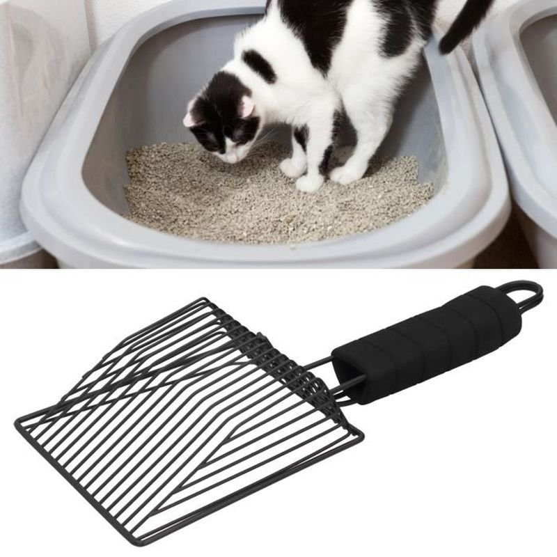 Pelle À Sable De Litière De Chat En Métal Réutilisable Fournitures De Nettoyage De Chats Noir(L )-Tip