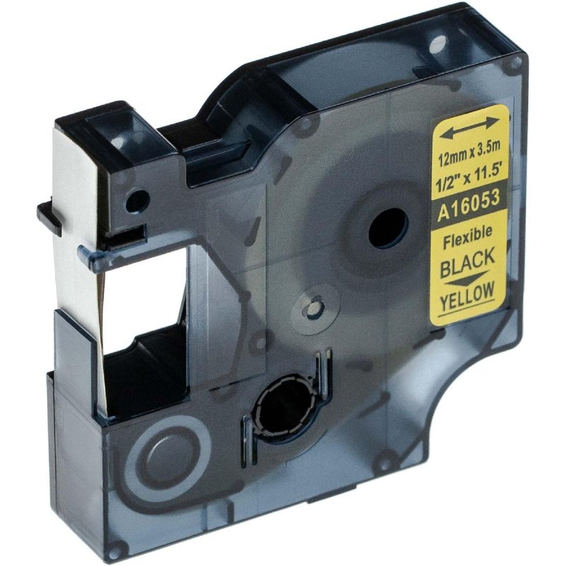 vhbw Ruban compatible avec Dymo LabelManager 420P, 450, 450D, 500, 500TS, PC II imprimante d'étiquettes 12mm Noir sur Jaune, flexible