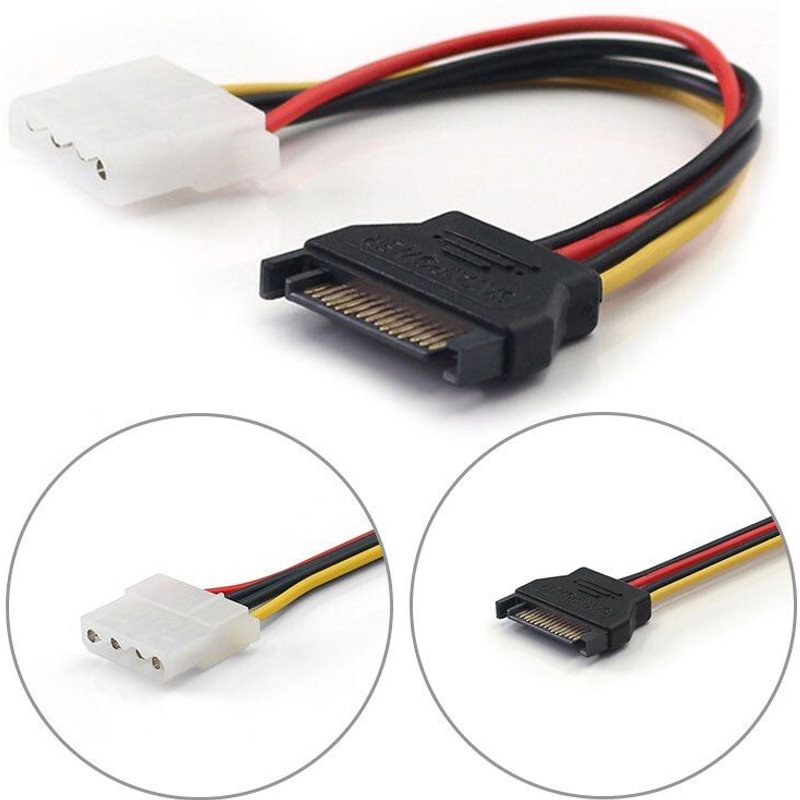 Câble adaptateur d'alimentation SATA mâle vers Molex IDE 4 broches, 20cm, 15 broches, carte vidéo, convertisseur d'alimentation