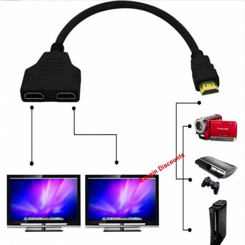 Adaptateur de câble séparateur 1 entrée mâle à 2 sorties femelles, convertisseur 1080P compatible HDMI pour jeux, vidéos, appareils multimédia