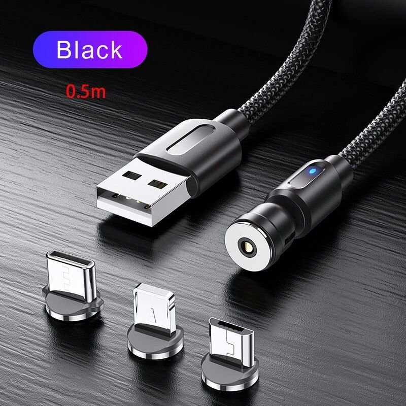 Câble Micro USB/type c magnétique rotatif à 540 °, cordon pour téléphone portable, compatible avec iphone 11/Pro/XS/Max/Samsung/Xiaomi