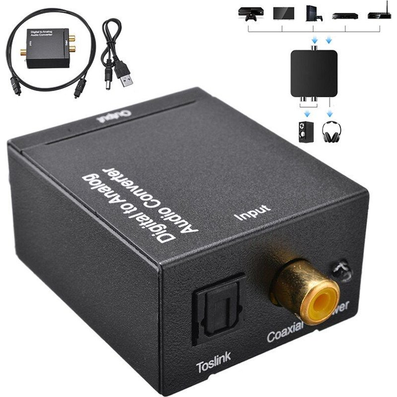 Adaptateur convertisseur Audio numérique à analogique, noir RCA L/R, Fiber optique coaxiale, amplificateur Audio numérique avec câbles