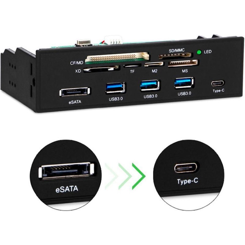 Hub de lecteur de carte SD, panneau avant interne USB3.0 eSATA de Type C TF