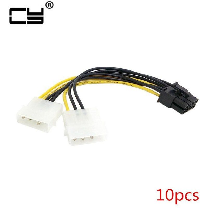 Adaptateur de convertisseur de puissance Pci e ATX Pcie, 6 pouces, 10 pièces, 2 x Molex 4 broches à 8 broches, carte vidéo PCI Express