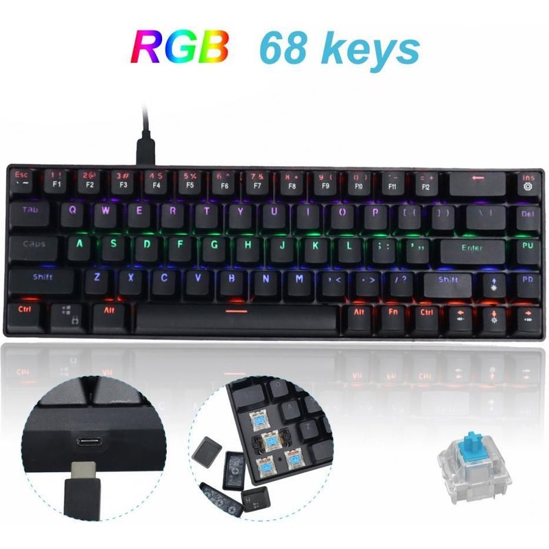 Clavier mécanique de jeu sans fil double mode 68 touches Dk68, rétro éclairage Led rvb, pour tablette, ordinateur de bureau