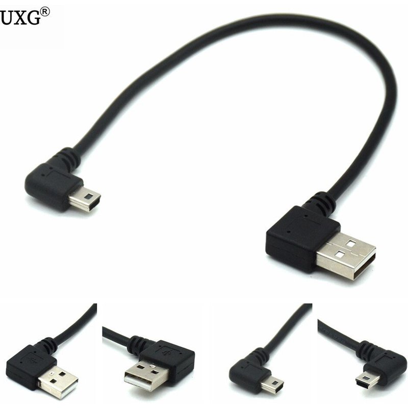 Câble USB 2.0 A mâle à Mini mâle, 25CM, coudé à gauche à 90 degrés, synchronisation des données et extension de Charge