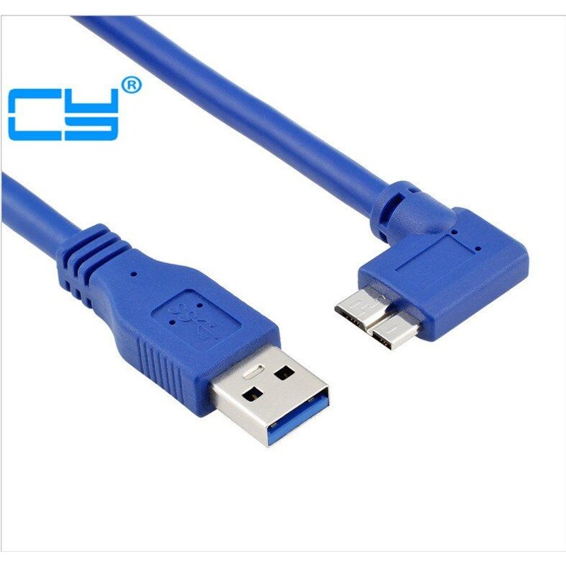 Câble USB 3.0 à micro b coudé à 90 degrés, couleur bleue, pour fourniture d'un disque dur WD passeport Seagate