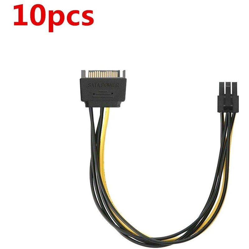 Adaptateur de câble d'alimentation SATA, carte PCI E PCI Express, 15 broches à 6 broches, cordon en cuivre, 10 pièces