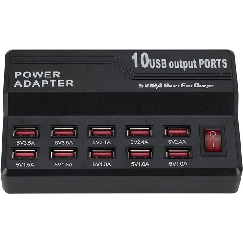 Station de Charge rapide intelligente à 10 ports USB 12A, puissance 60W, adaptateur USB poreux pour iPad, tablette, téléphone portable