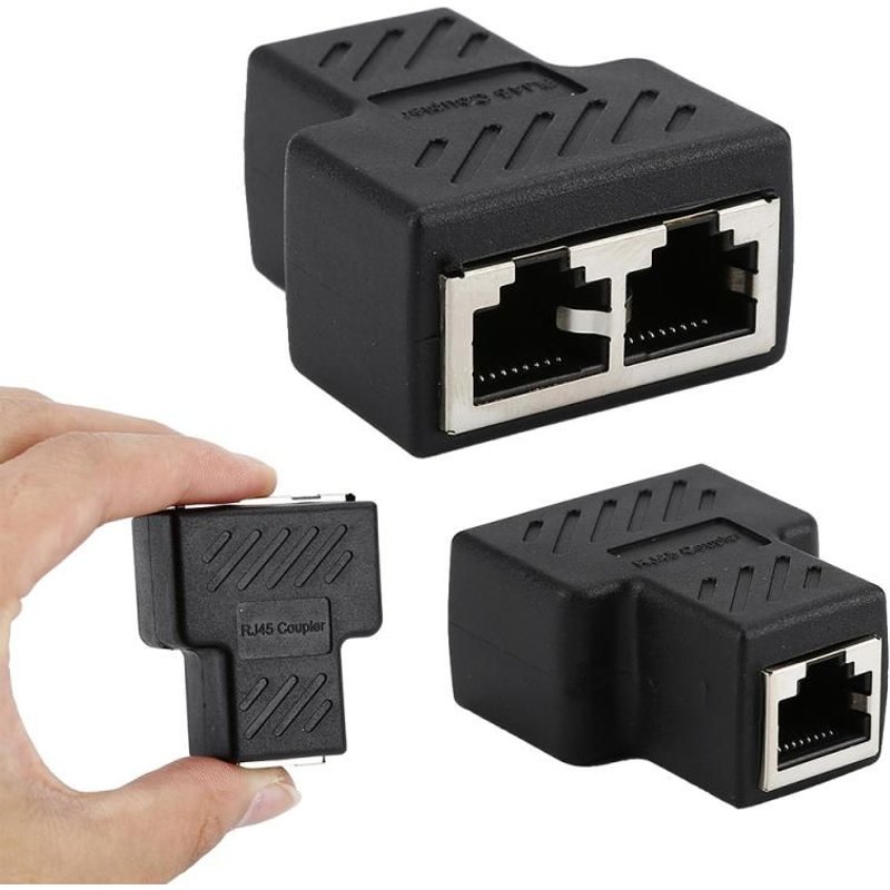Adaptateur Ethernet noir, séparateur d'extension de câble Lan pour connexion Internet Cat5 RJ45 coupleur de Contact prise modulaire 1 pièce